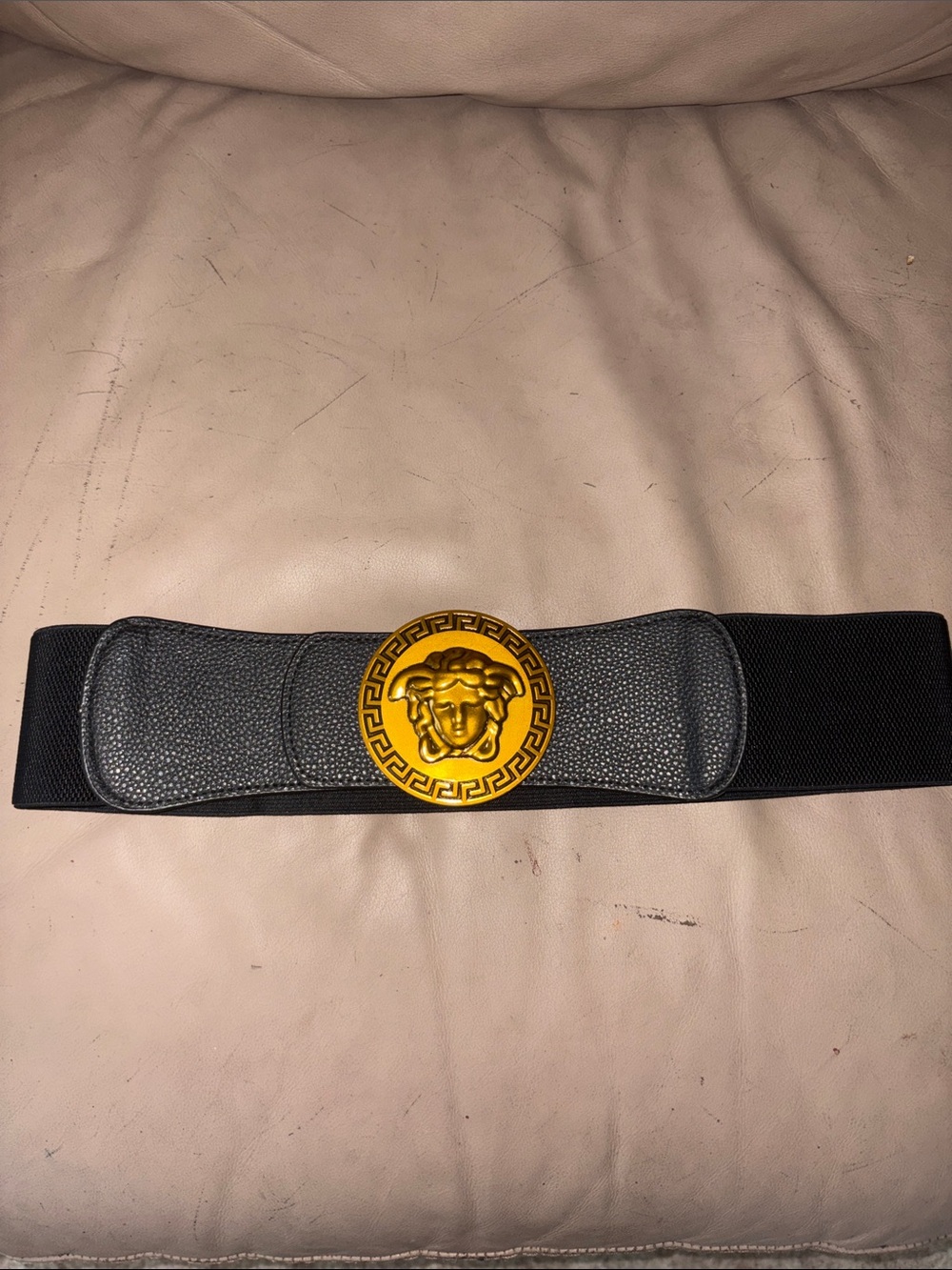 Versace Black Belt with Gold Medusa Buckle